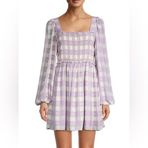 Toccin New York Mini Dress Lavender Smocked Puff Sleeve Mini Size Small
